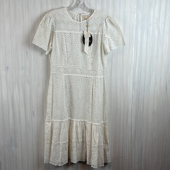BYTIMO OFF WHITE EYELET DRESS MEDIUM